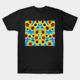 Tie Dye Sunflowers - Aquamarine Aesthetic Psychedelic T-Shirt